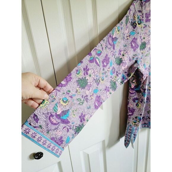 Tudor Court 3X Lavender Jacket Floral Mandarin Collar Plus‎ Size Pockets Cotton - Picture 3 of 6